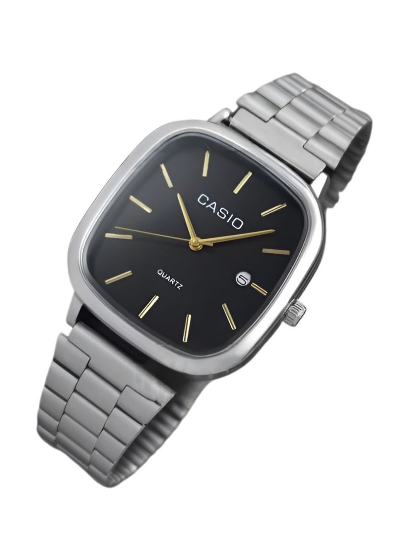CASIO Casio Silver-Tone Quartz Watch with Black Dial  - Image 1