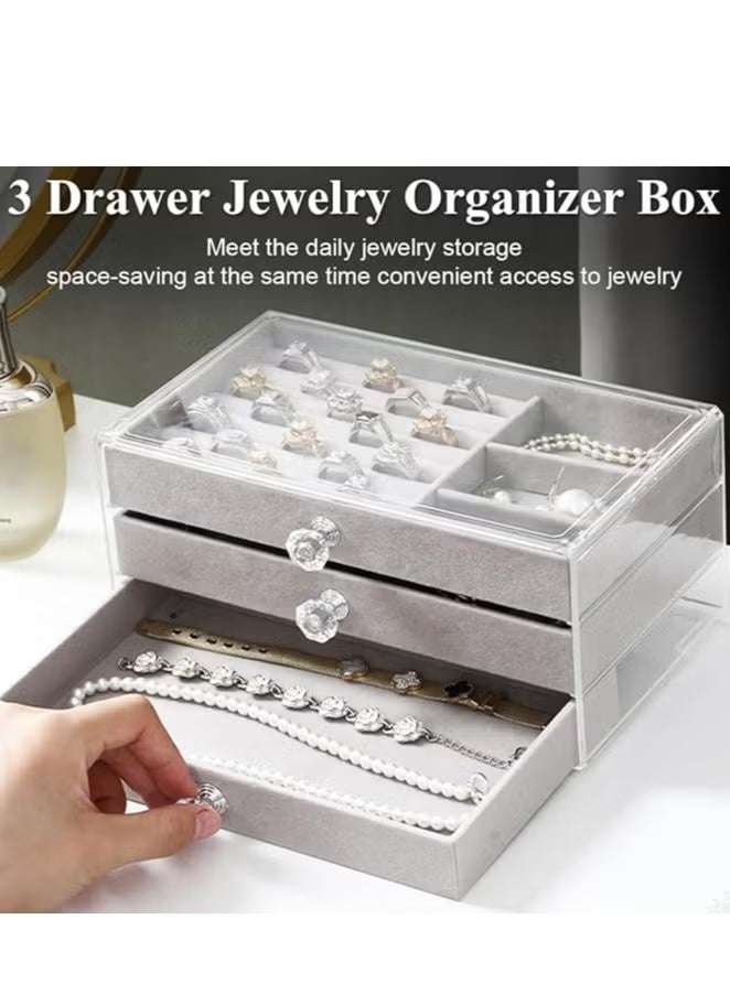 Shein Acrylic Jewelry Organizer Box, Jewelry, Makeup, Cosmetics Organizer for Women, 3-Tier Holder for Necklaces, Earrings, Bracelets, Rings, and Watches, Soft Velvet, Accessories Organizer, Velvet, 3-Tier Jewelry Box for Storing Earrings, Bracelets, Rings, Necklaces, and Watches, Large 3-Tier Jewelry Box Organizer, Velvet Jewelry Box, Jewelry Organizer with Lock, Jewelry Display Holder for Makeup Watches and Necklace, Accessories and Makeup Tray, Accessories and Makeup Brush Organizer, Gold and Silver Accessories Organizer - Image 1