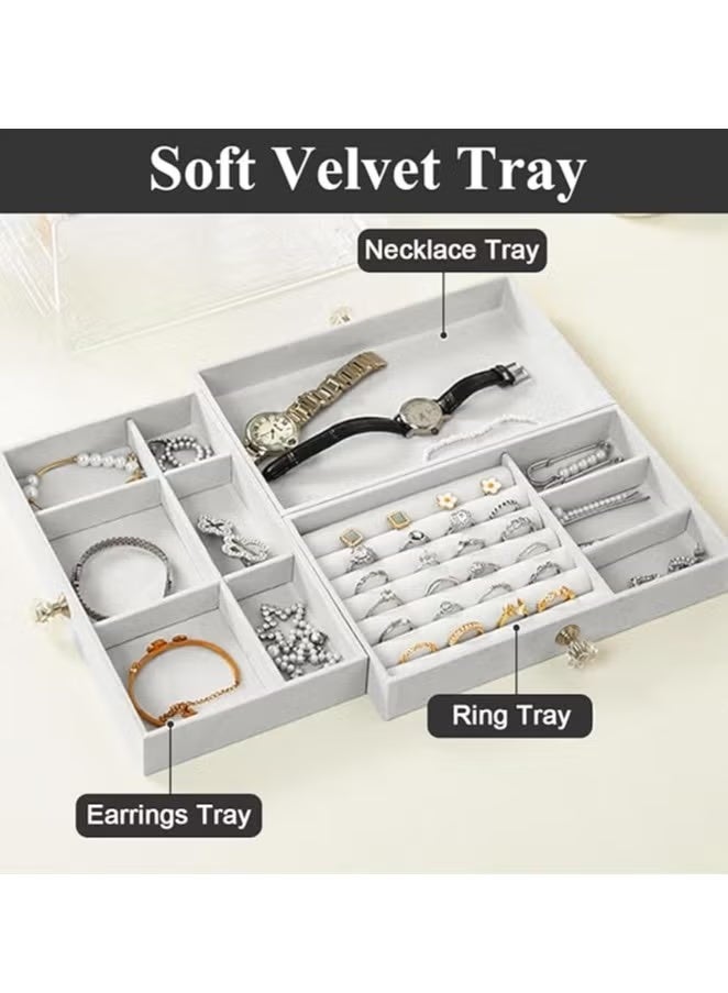 Shein Acrylic Jewelry Organizer Box, Jewelry, Makeup, Cosmetics Organizer for Women, 3-Tier Holder for Necklaces, Earrings, Bracelets, Rings, and Watches, Soft Velvet, Accessories Organizer, Velvet, 3-Tier Jewelry Box for Storing Earrings, Bracelets, Rings, Necklaces, and Watches, Large 3-Tier Jewelry Box Organizer, Velvet Jewelry Box, Jewelry Organizer with Lock, Jewelry Display Holder for Makeup Watches and Necklace, Accessories and Makeup Tray, Accessories and Makeup Brush Organizer, Gold and Silver Accessories Organizer - Image 3