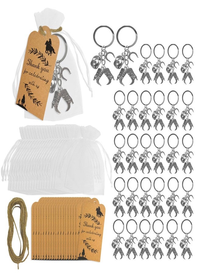FEXICHUJI 61Pcs Western Cowboy Party Favors, Hat Boot Horseshoe Themed Keychain, Organza Bag, Thank You Card and Rope Country Party Decorations, Western Gifts for Both Cowboys and Cowgirls - Image 1