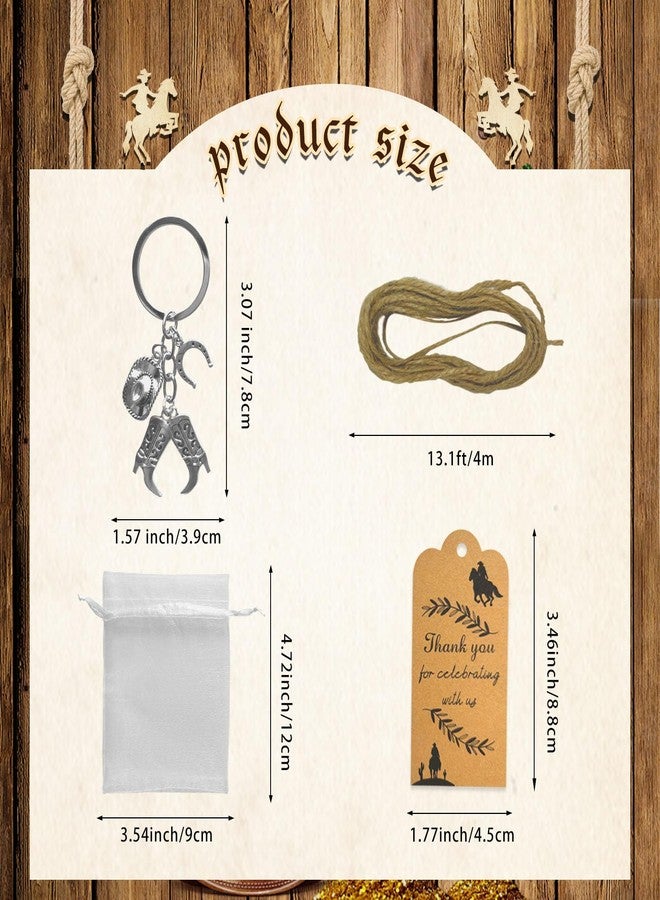 FEXICHUJI 61Pcs Western Cowboy Party Favors, Hat Boot Horseshoe Themed Keychain, Organza Bag, Thank You Card and Rope Country Party Decorations, Western Gifts for Both Cowboys and Cowgirls - Image 2