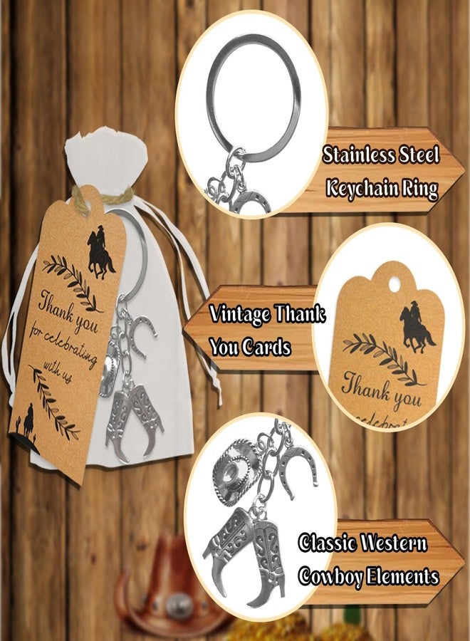 FEXICHUJI 61Pcs Western Cowboy Party Favors, Hat Boot Horseshoe Themed Keychain, Organza Bag, Thank You Card and Rope Country Party Decorations, Western Gifts for Both Cowboys and Cowgirls - Image 3