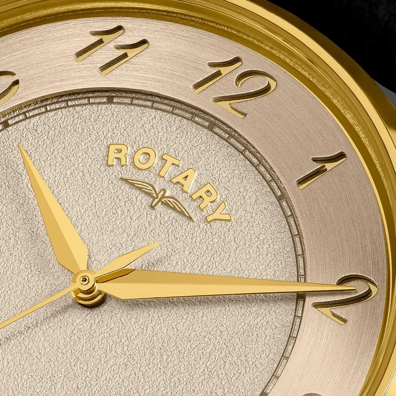روتاري ساعة Rotary Heritage الرجالية من الفولاذ المقاوم للصدأ المطلي بالذهب مع حزام جلدي بني - RGS10084/03