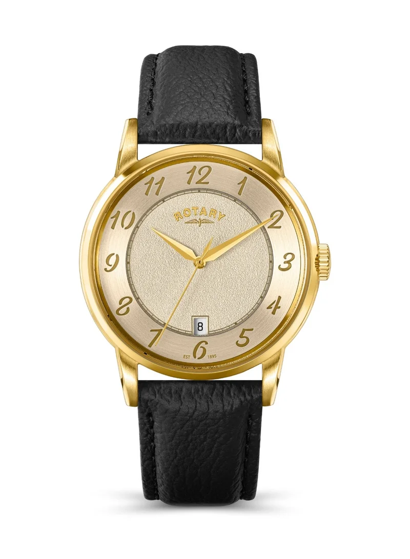 Rotary Men's Heritage Analogue Watch, 39 mm, Champagne Dial, Black Leather Strap