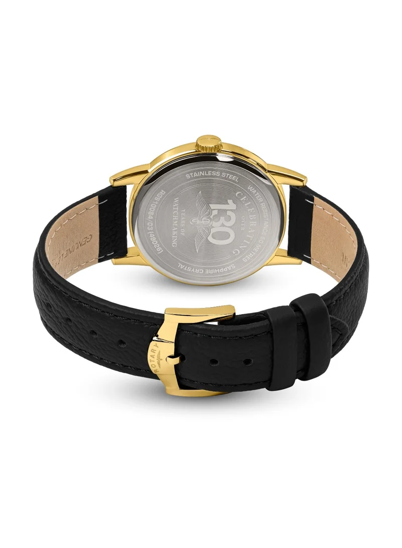 Rotary  Men's Heritage Analogue Watch, 39 mm, Champagne Dial, Black Leather Strap for Men | Best Price UAE