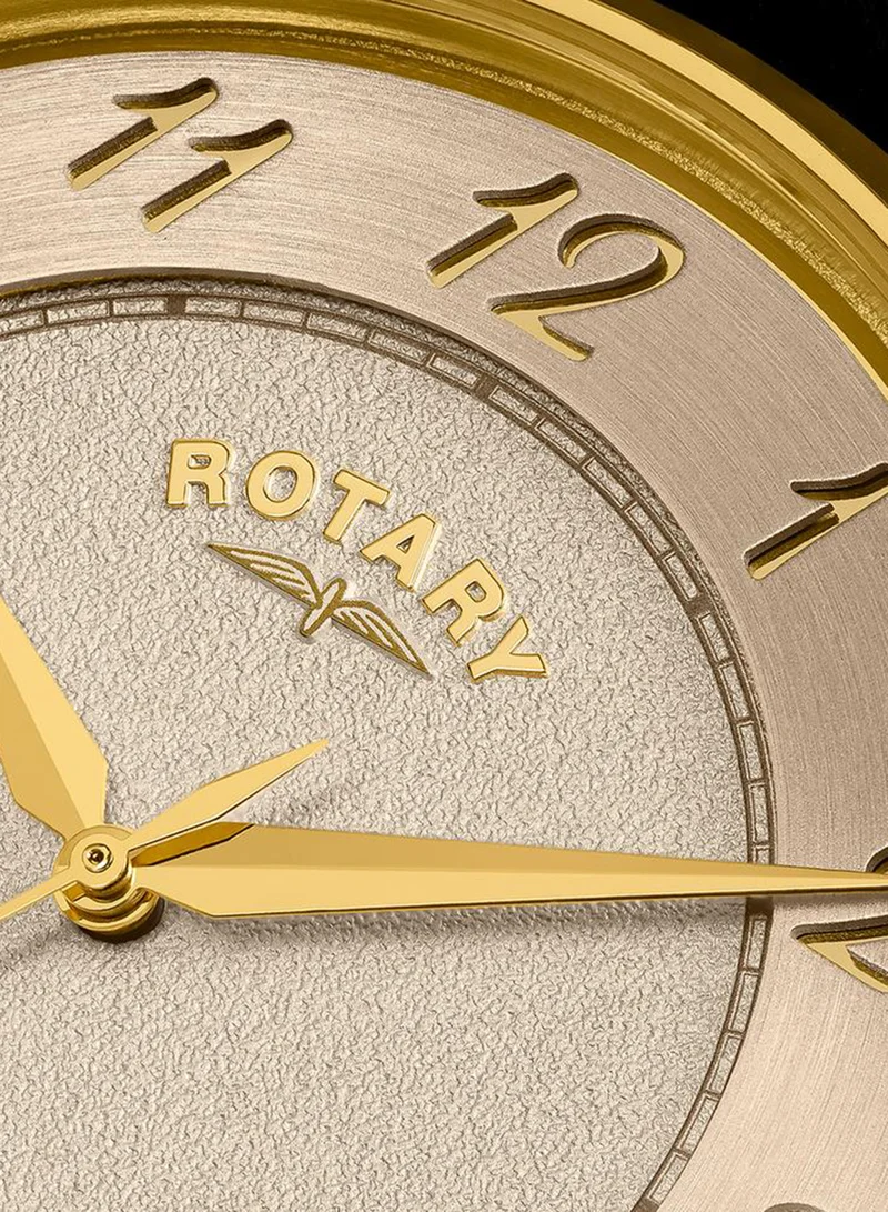 Rotary Men's Heritage Analogue Watch, 39 mm, Champagne Dial, Black Leather Strap
