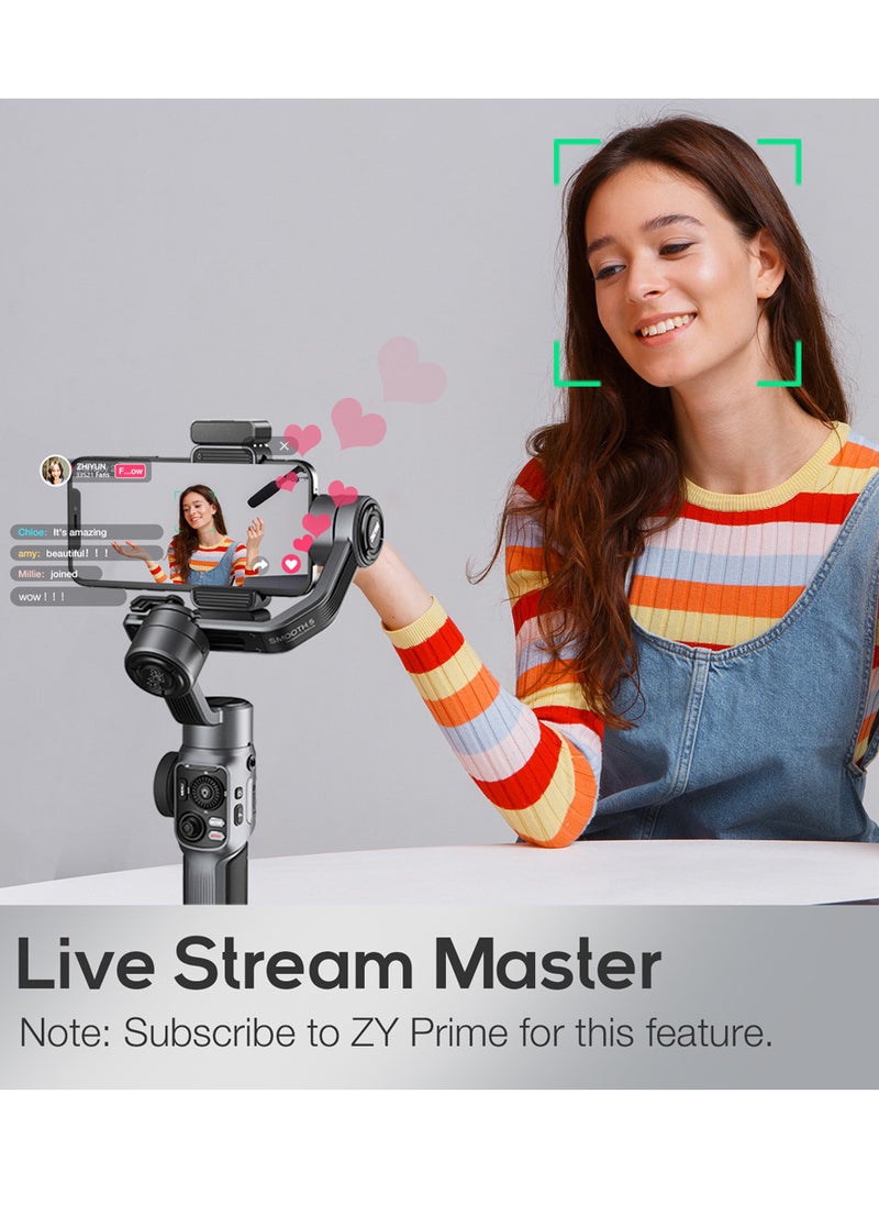 Zhiyun - Smooth 5 Handheld 3-Axis Smartphone Gimbal Stabilizer with Dolly Zoom Smart Tracking Timelapse Gesture Control AI Editing Tripod for Most Smartphones Live Stream Video Recording - Image 1