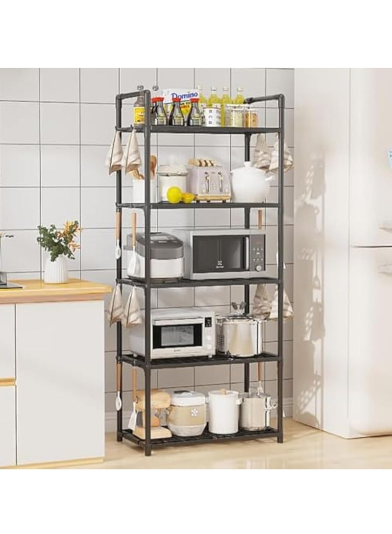 Arabest Kitchen Shelving Unit, Storage Shelves Organizer with Side Hooks, Storage Rack, Storage Organizer Shelves, Multifunctional Storage Rack Stand for Kitchen, Closet, Bathroom, Laundry (Black) - Image 1