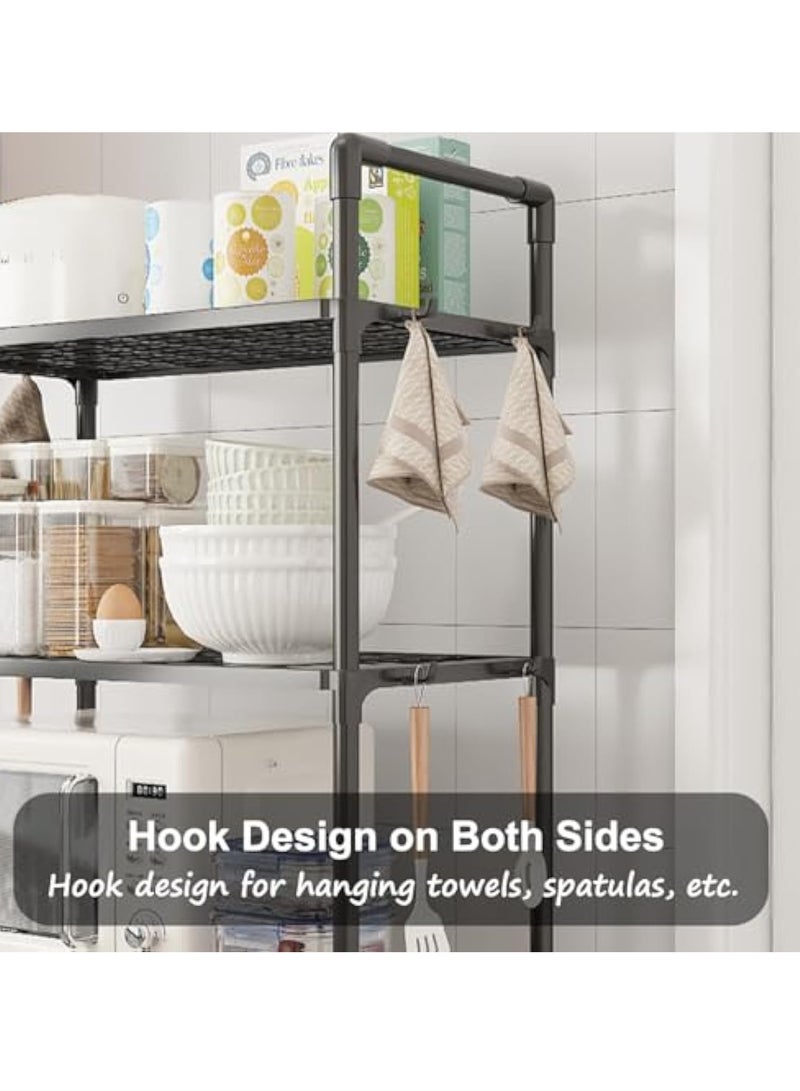 Arabest Kitchen Shelving Unit, Storage Shelves Organizer with Side Hooks, Storage Rack, Storage Organizer Shelves, Multifunctional Storage Rack Stand for Kitchen, Closet, Bathroom, Laundry (Black) - Image 3