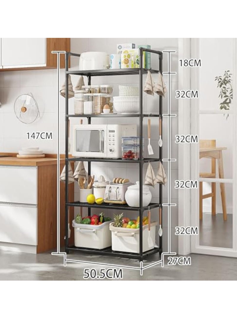 Arabest Kitchen Shelving Unit, Storage Shelves Organizer with Side Hooks, Storage Rack, Storage Organizer Shelves, Multifunctional Storage Rack Stand for Kitchen, Closet, Bathroom, Laundry (Black) - Image 2