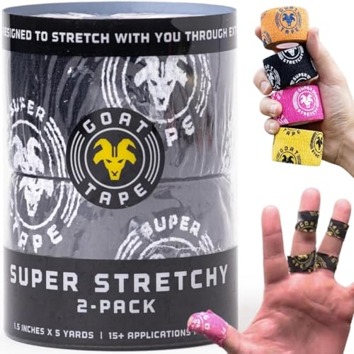 Goat Tape Super Stretchy Thumb Tape - Weightlifting Hook Grip Tape & WOD Tape for Cross Training, Gym Workout Tape, Athletic Finger Wrap - Flexes with Every Move - 15 Feet per Roll (Black 2-Pack) - Image 1