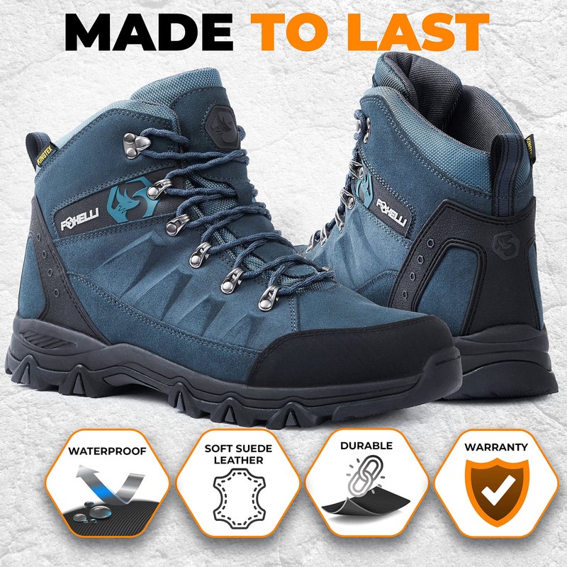 Foxelli Menâ€™s Hiking Boots â€“ Waterproof Breathable & Lightweight Suede Leather Hiking Boots for Men - Image 3