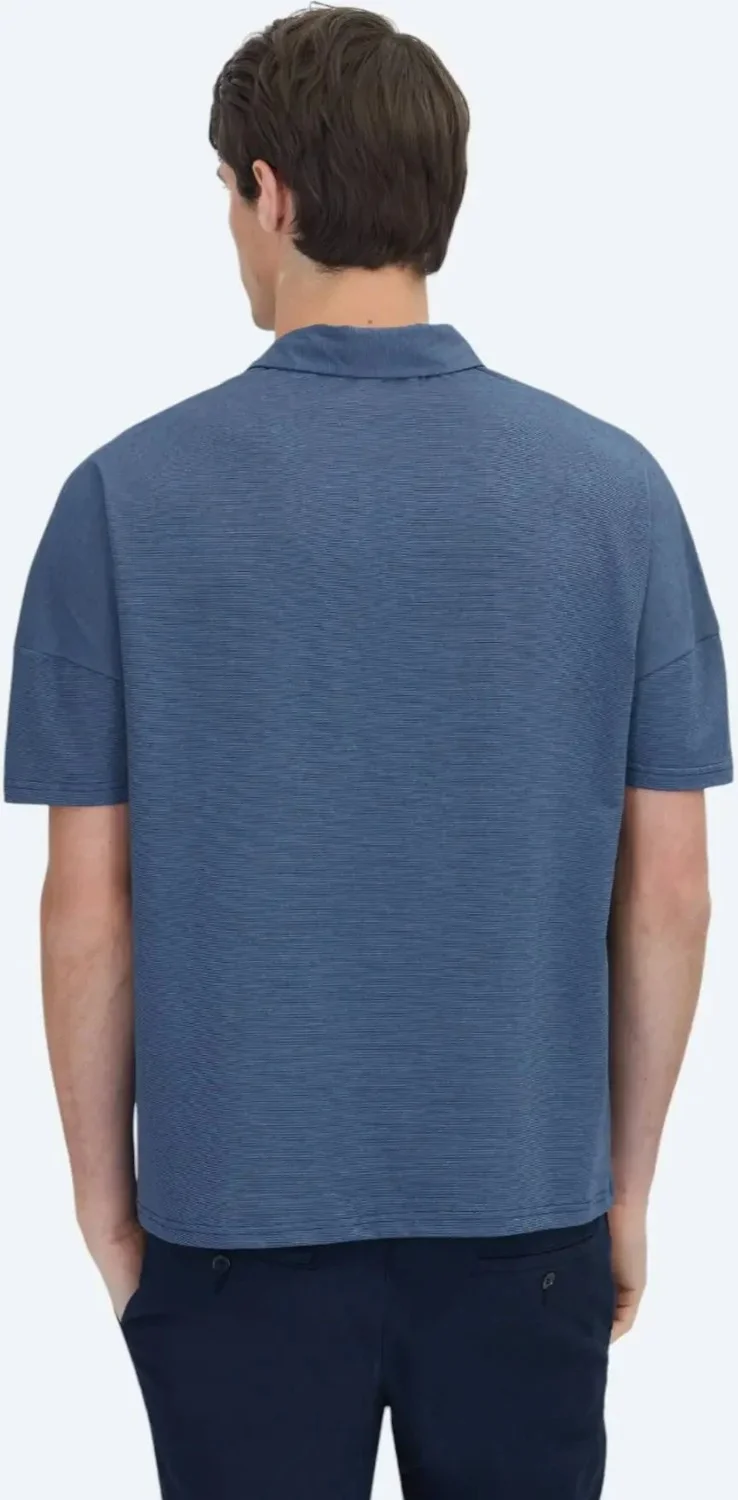 Kip Navy Blue Polo Collar Cotton Blend T-Shirt