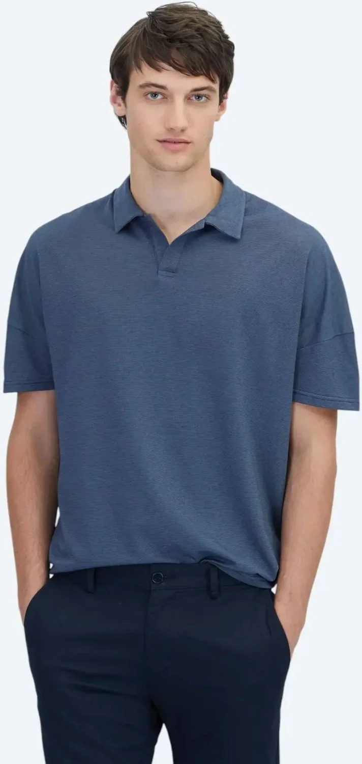 Kip Navy Blue Polo Collar Cotton Blend T-Shirt