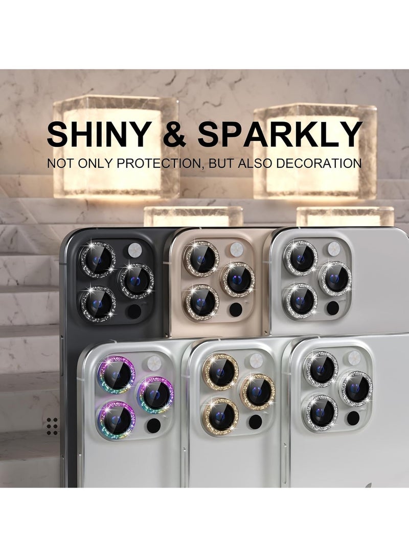 Compatible for iPhone 16 Pro/iPhone 16 Pro Max Camera Lens Protector Bling, 9H Tempered Glass Camera Cover Screen Protector Metal Ring Decoration Accessories(Glitter-Titanium Desert) - Image 2