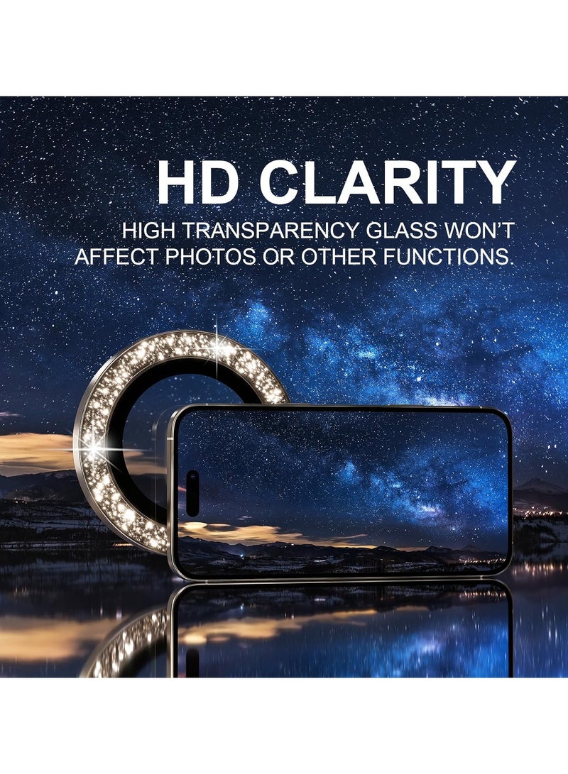 Compatible for iPhone 16 Pro/iPhone 16 Pro Max Camera Lens Protector Bling, 9H Tempered Glass Camera Cover Screen Protector Metal Ring Decoration Accessories(Glitter-Titanium Desert) - Image 4
