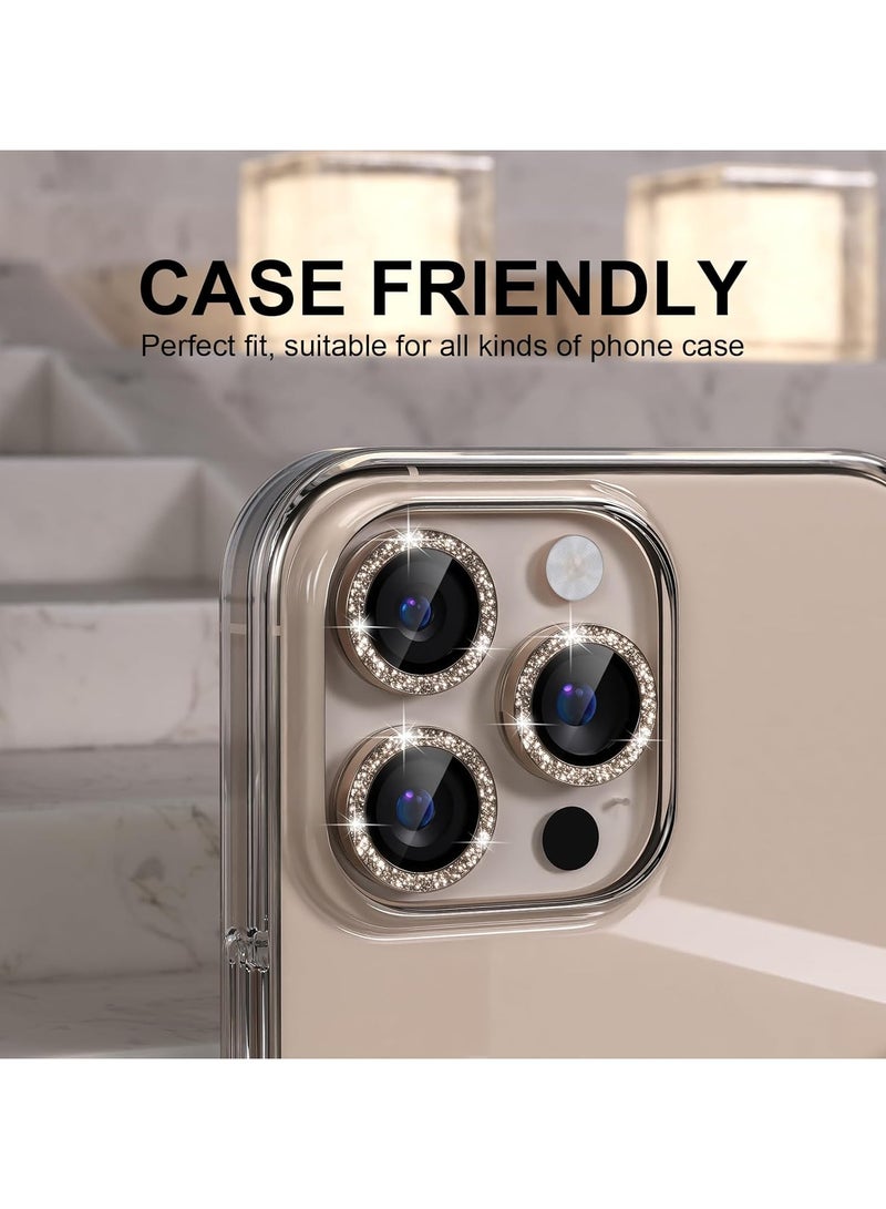 Compatible for iPhone 16 Pro/iPhone 16 Pro Max Camera Lens Protector Bling, 9H Tempered Glass Camera Cover Screen Protector Metal Ring Decoration Accessories(Glitter-Titanium Desert) - Image 5