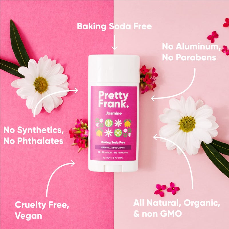 Pretty Frank Natural Aluminum-Free Deodorant Stick, Baking Soda-Free, Jasmine (1-Pack) | Sensitive Skin Friendly, Effective All-Day Odor Control for Women & Men, Organic Ingredients and Essential Oils - Image 2