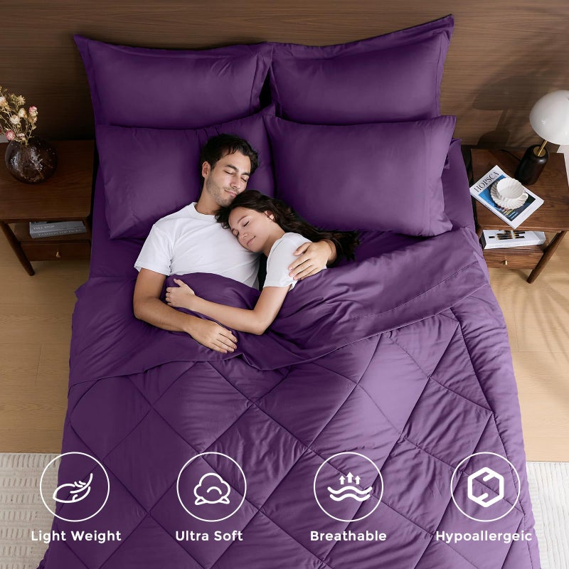 HEVUMYI Grape Purple Queen Comforter Set - 7-Piece All Season Bed in a Bag Queen, Ultra Soft Bedding Set with Comforter, Flat Sheet, Fitted Sheet, Pillowcases, Pillow Shams - Image 2