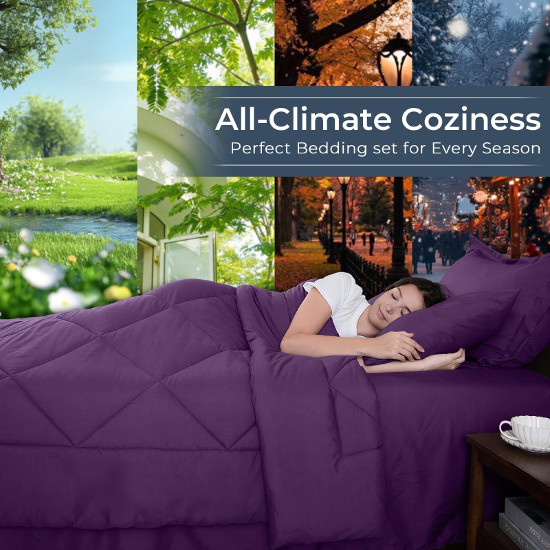 HEVUMYI Grape Purple Queen Comforter Set - 7-Piece All Season Bed in a Bag Queen, Ultra Soft Bedding Set with Comforter, Flat Sheet, Fitted Sheet, Pillowcases, Pillow Shams - Image 3