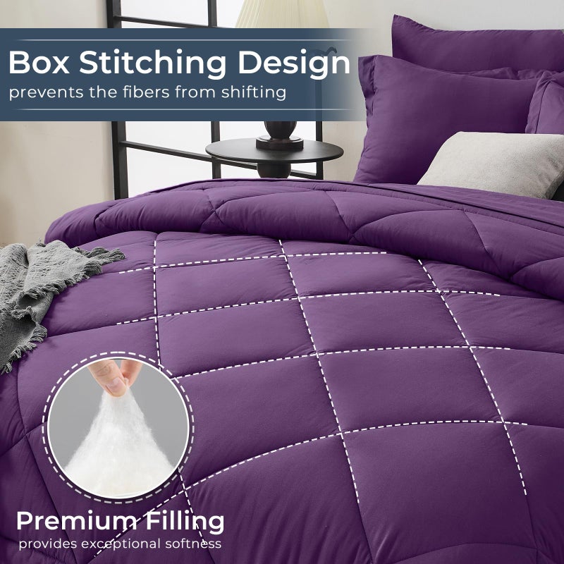 HEVUMYI Grape Purple Queen Comforter Set - 7-Piece All Season Bed in a Bag Queen, Ultra Soft Bedding Set with Comforter, Flat Sheet, Fitted Sheet, Pillowcases, Pillow Shams - Image 4