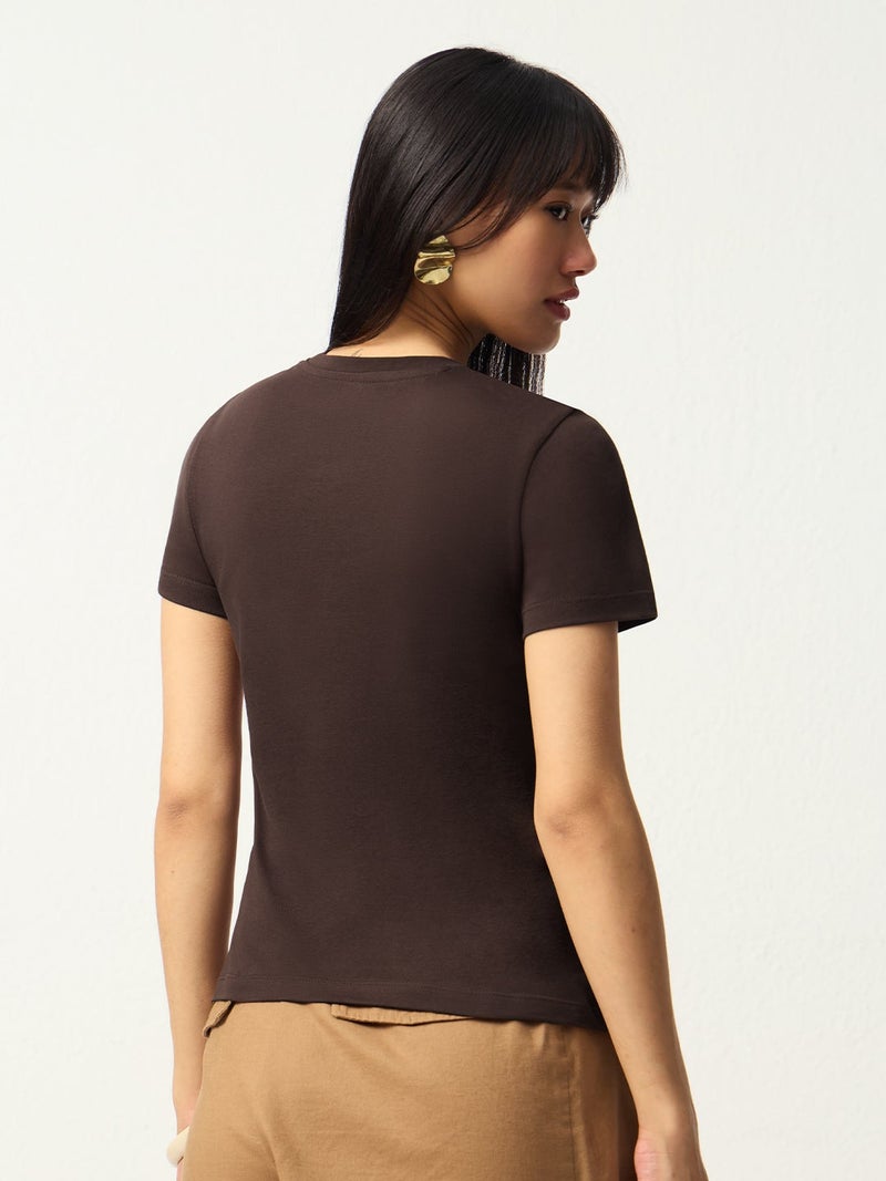 The Souled Store Peanuts: Pancakes Women and Girls Short Sleeves Round Neck Dark Brown Graphic Printed Cotton Regular Fit Lightweight Everyday Streetwear T-Shirt - Image 5