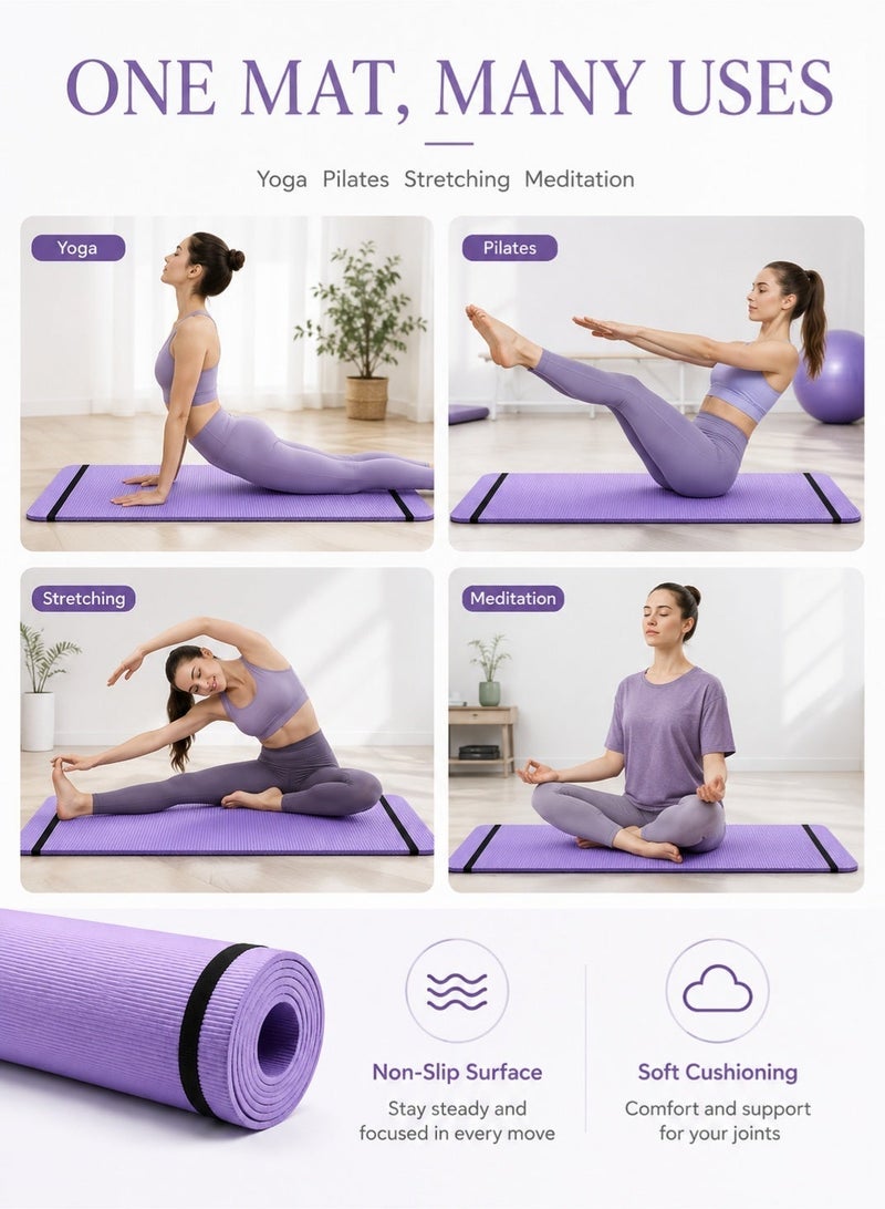 Leoxol Yoga Mat 60cm Wide | Non Slip Exercise Mat | Soft Cushioned Pilates Mat | Lightweight Workout Mat With Carry Strap For Stretching Home Gym - Image 5