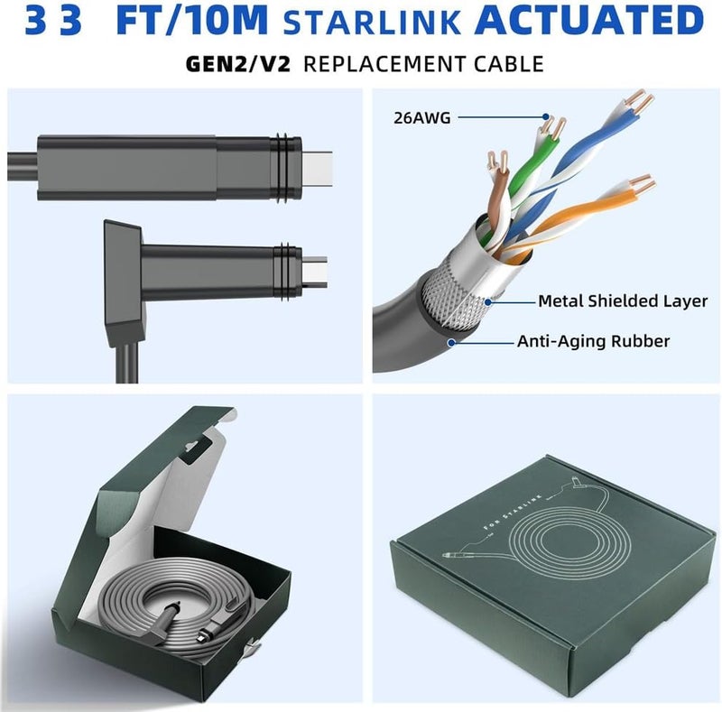Luckam Starlink Replacement Cable, Waterproof Extension Cable for Starlink Actuated Gen 2, 33FT for Starlink Rectangular Satellite V2, Starlink Ethernet Cable - Image 5