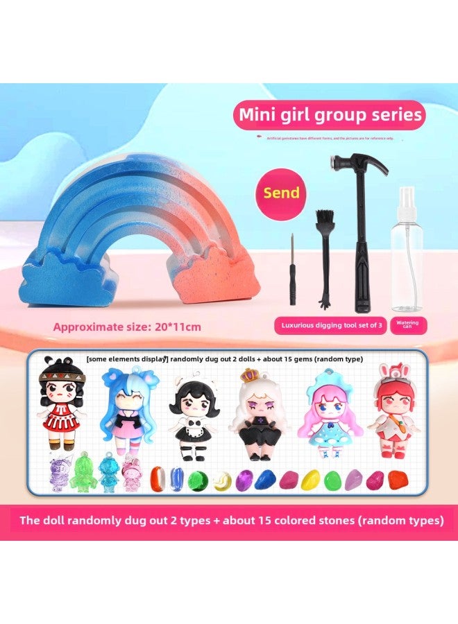Bite Dinosaur Fossil Archaeological Toy Blind Box Hitting Gem Digging Treasure One Piece Of Hair Children Hitting Gypsum-Color:【mini World Girl Group】 + 4-piece Excavation Tool Set - Image 1