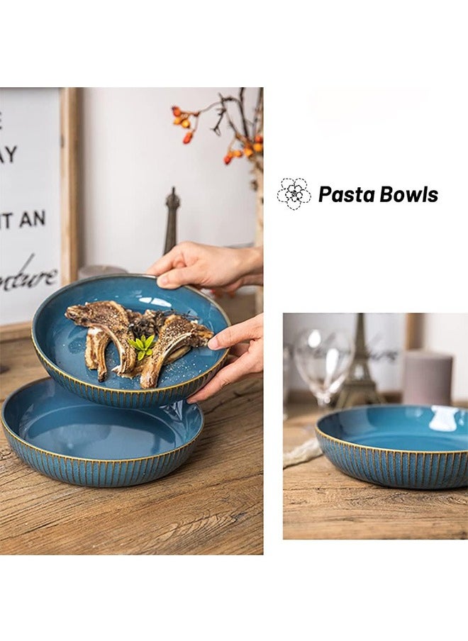 LENND 2 Pcs Pasta Bowls, 1000ml Large Pasta Plates, 21cm Deep Porcelain Plates Set, Blue Round Premium Bowls Plates Set for Pasta, Salad, Soup, Fruit  - Image 5