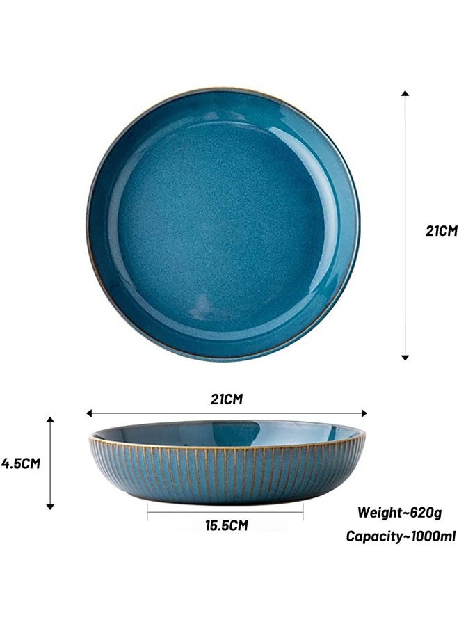 LENND 2 Pcs Pasta Bowls, 1000ml Large Pasta Plates, 21cm Deep Porcelain Plates Set, Blue Round Premium Bowls Plates Set for Pasta, Salad, Soup, Fruit  - Image 3
