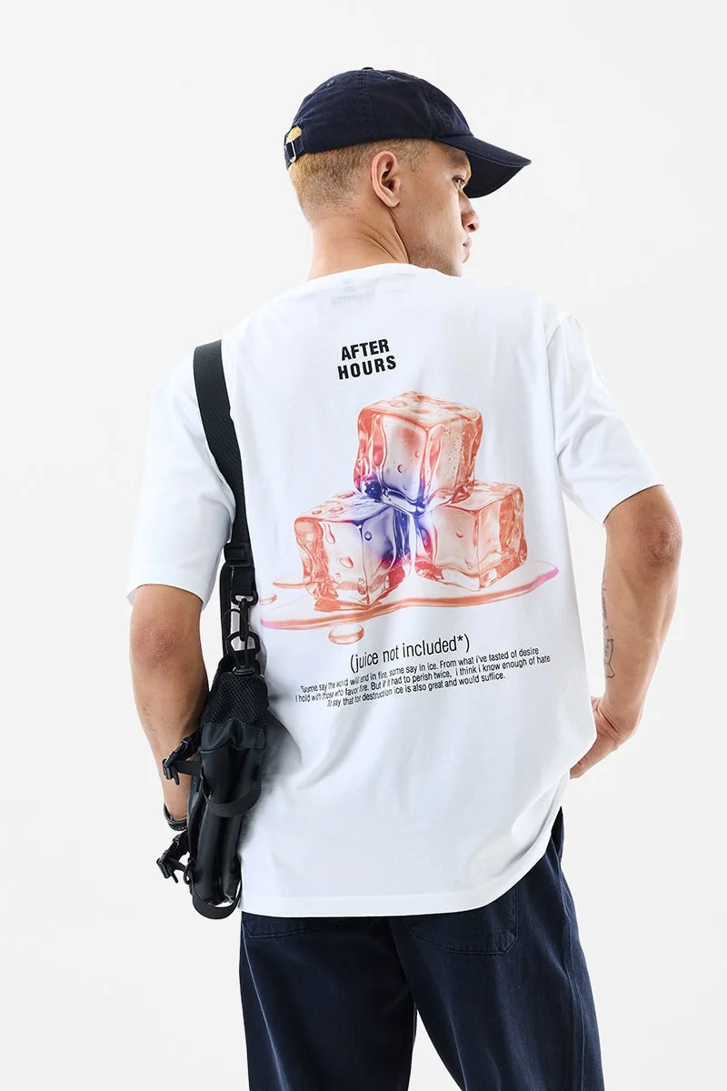 سنيتش White Graphic Half Sleeve Oversized T-Shirt