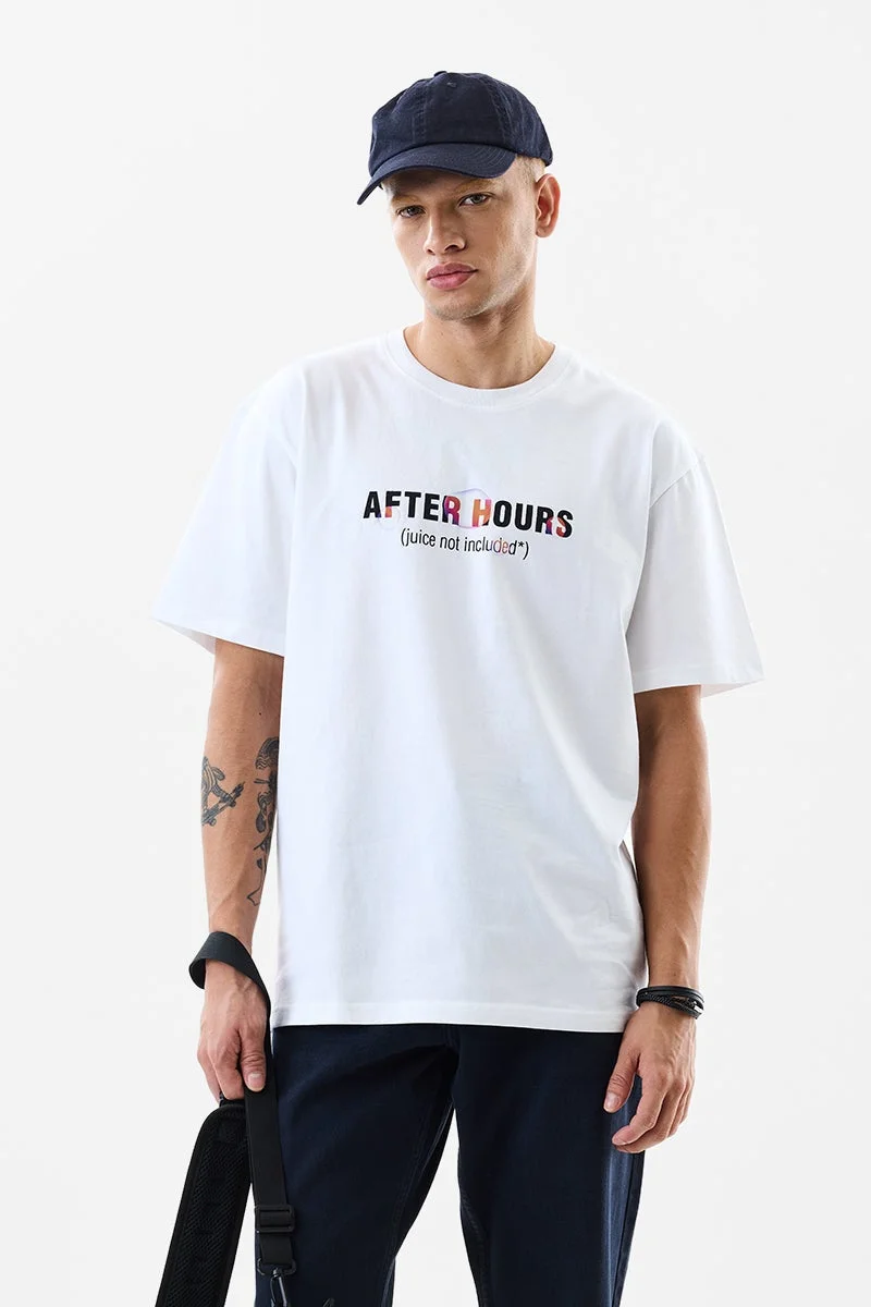 سنيتش White Graphic Half Sleeve Oversized T-Shirt