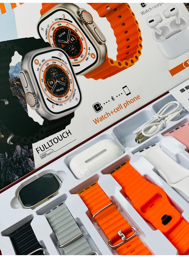Raxoom 10 in1 Smart Watch Ultra with Earphones Or 10 Straps Full Touch Color Screen Bluetooth Calling Health and Sports Smartwatch Multicolor  - Image 5
