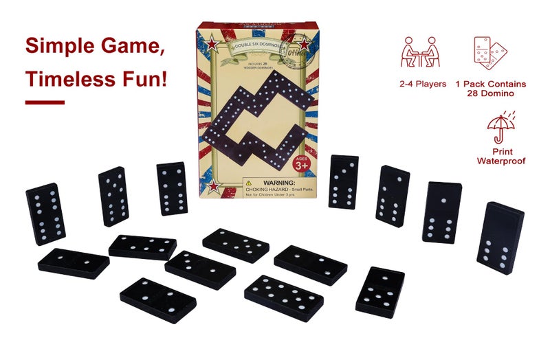 Offelec Wooden Double 6 Domino Set - 28 Tiles Black Dominoes for Kids, Adults, and Family Games Night | Ideal for 2-4 Players | Perfect for Classroom, Party, Travel, and Gifting | Classic Board Game - Image 4
