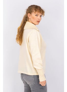 Tchibo Women High Neckline Long Sleeve Textured Sweater, Antique White  - Image 2