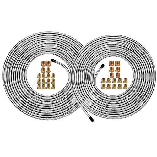 MuHize Brake Line Tubing Kit 3/16 & 1/4 inch 25Ft Dual Size - Zinc Double Galvanized Steel Brake Roll Anti-Rust for Cars, Trucks - Hydraulic Fuel Transmission Line Replacement - Image 1