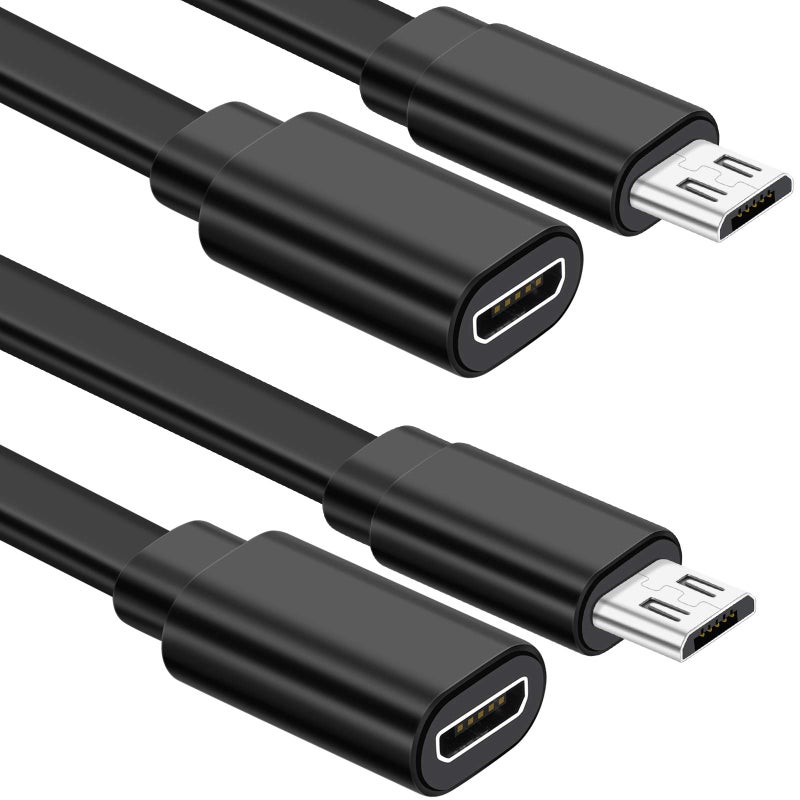 Sumind 2 Pack Micro USB Extension Cable 10 ft/ 3 Meters Male to Female Extender Cord Compatible with Wireless Security Camera Flat Power Cable, Cable Clips Included (Black) - Image 1