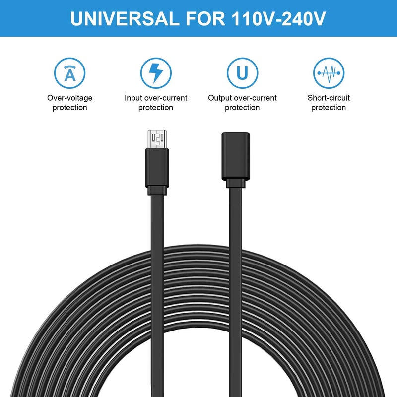 Sumind 2 Pack Micro USB Extension Cable 10 ft/ 3 Meters Male to Female Extender Cord Compatible with Wireless Security Camera Flat Power Cable, Cable Clips Included (Black) - Image 5