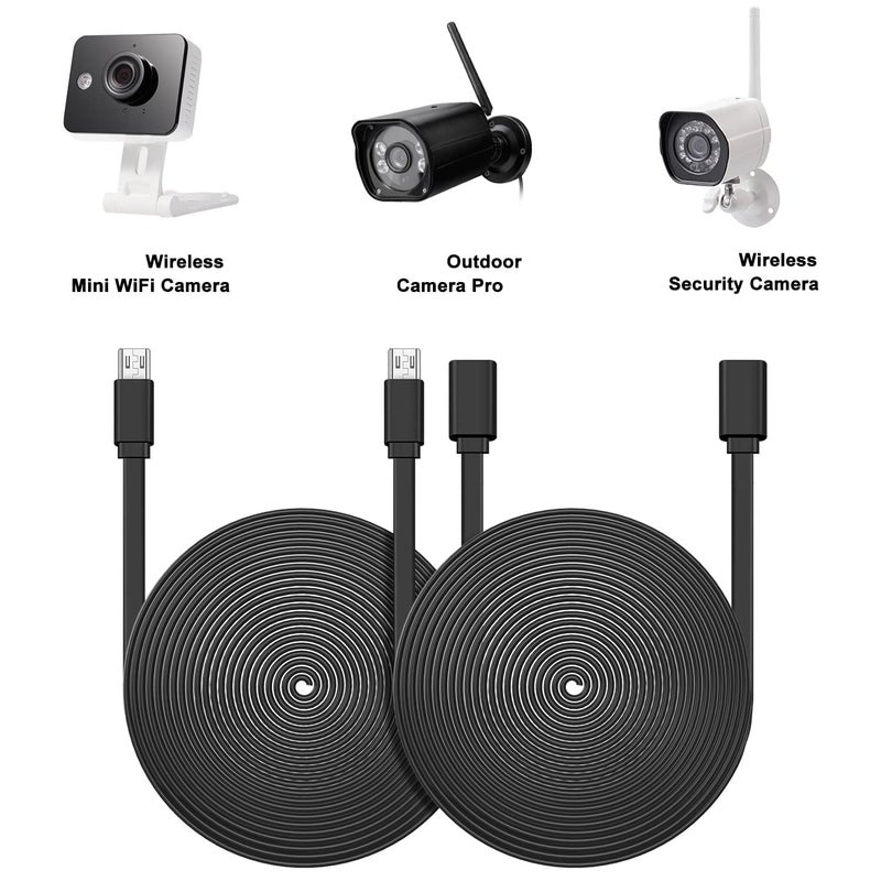 Sumind 2 Pack Micro USB Extension Cable 10 ft/ 3 Meters Male to Female Extender Cord Compatible with Wireless Security Camera Flat Power Cable, Cable Clips Included (Black) - Image 2