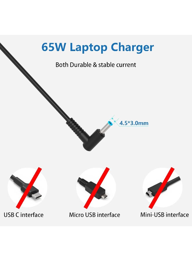 Zexen 65W Laptop Charger for HP Pavilion 11 13 15, Envy 13 15 17 C0008 EliteBook, Spectre, Chromebook 11 14 G3 G4, ProBook, Stream, 250 G6, 255 G7 and More (4.5 X 3mm) Blue Tip - Image 4