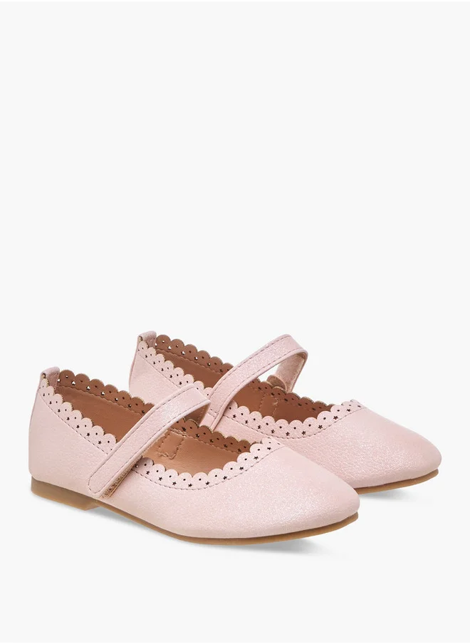 جونيورز Laser Cut Ballerina Shoes with Hook and Loop Closure