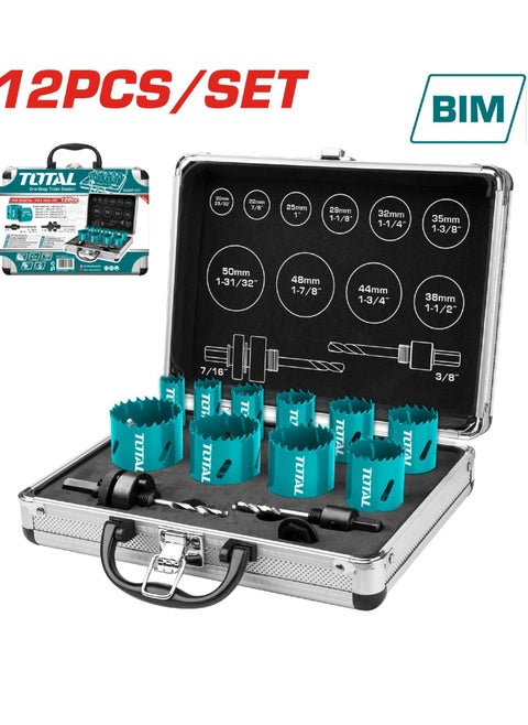 Total 13-Piece Bi-Metal Hole Saw Set, HSS M3, Includes Arbors, Pilot Drill, Hex Wrench & Plastic Case – Versatile Saw for Wood, Metal, PVC & More – TACSH0132