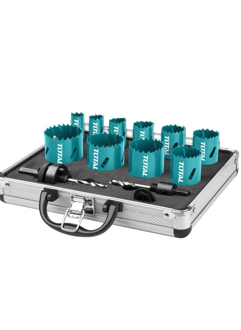 TOTAL - Total 13-Piece Bi-Metal Hole Saw Set, HSS M3, Includes Arbors, Pilot Drill, Hex Wrench & Plastic Case – Versatile Saw for Wood, Metal, PVC & More – TACSH0132 - Image 1