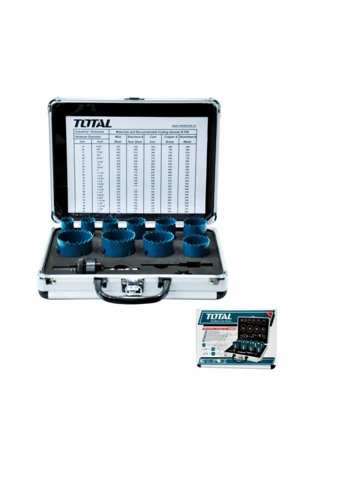 TOTAL - Total 13-Piece Bi-Metal Hole Saw Set, HSS M3, Includes Arbors, Pilot Drill, Hex Wrench & Plastic Case – Versatile Saw for Wood, Metal, PVC & More – TACSH0132 - Image 1