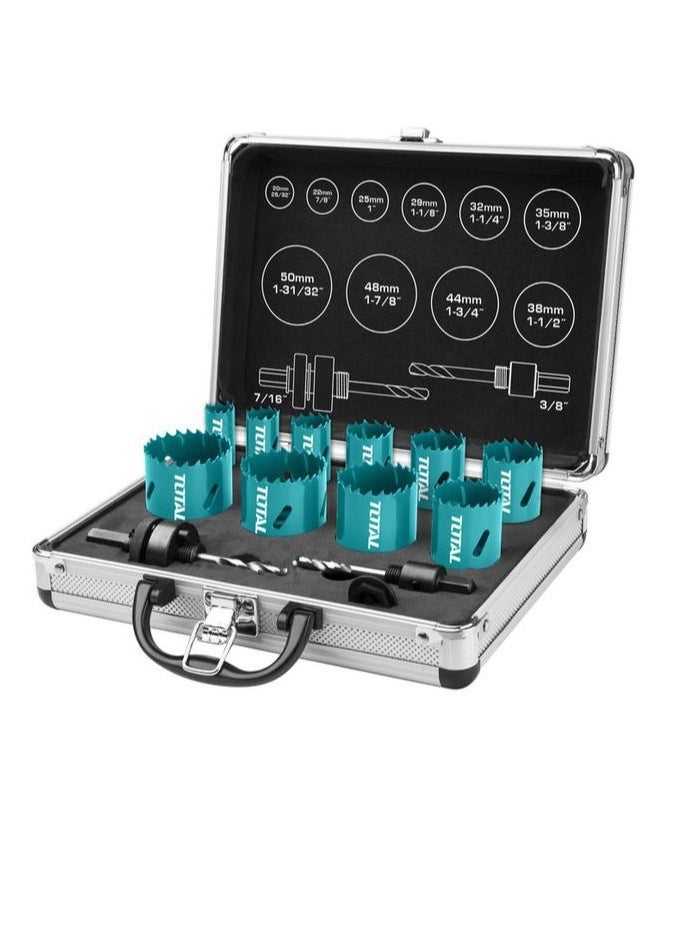 TOTAL - Total 13-Piece Bi-Metal Hole Saw Set, HSS M3, Includes Arbors, Pilot Drill, Hex Wrench & Plastic Case – Versatile Saw for Wood, Metal, PVC & More – TACSH0132 - Image 1