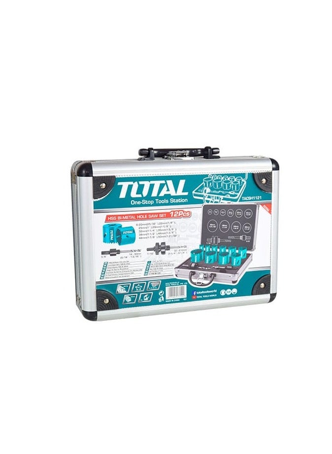 TOTAL - Total 13-Piece Bi-Metal Hole Saw Set, HSS M3, Includes Arbors, Pilot Drill, Hex Wrench & Plastic Case – Versatile Saw for Wood, Metal, PVC & More – TACSH0132 - Image 1