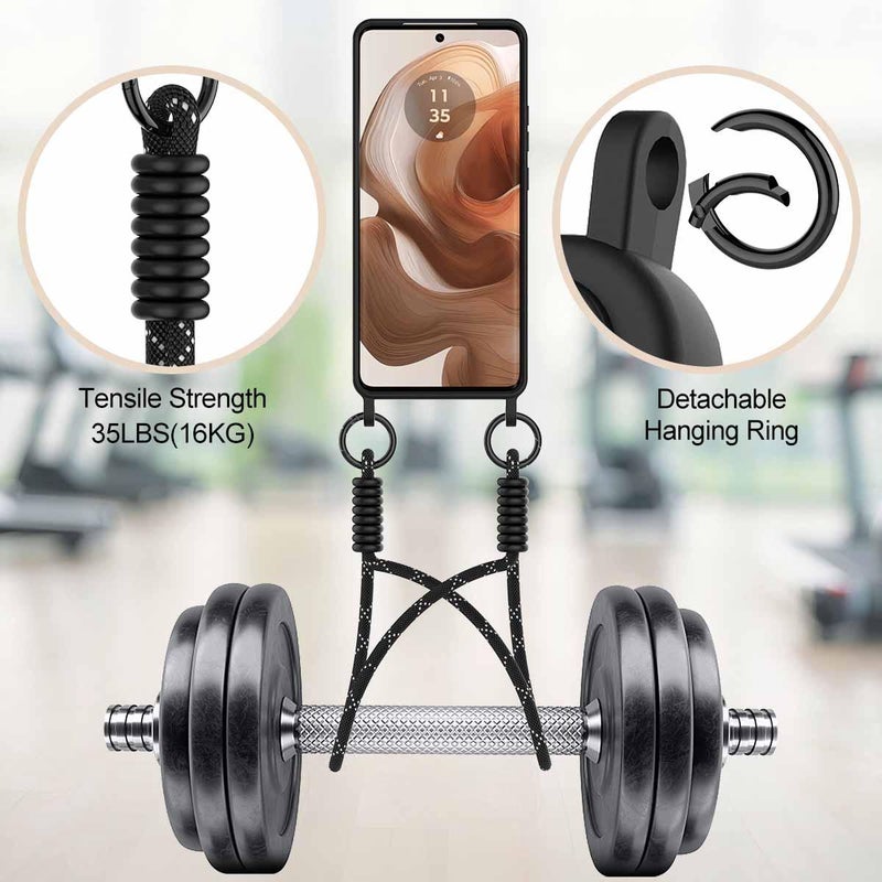 إيروريكس جراب هاتف Motorola Edge 50 Ultra المدمج ببطاقة، بلون سادة، من السيليكون السائل، الجيل الثاني، مع حبل قصير (أسود) - Image 4