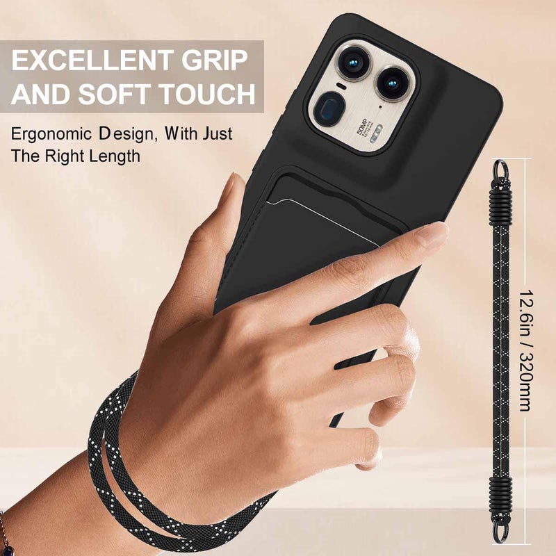 إيروريكس جراب هاتف Motorola Edge 50 Ultra المدمج ببطاقة، بلون سادة، من السيليكون السائل، الجيل الثاني، مع حبل قصير (أسود) - Image 3
