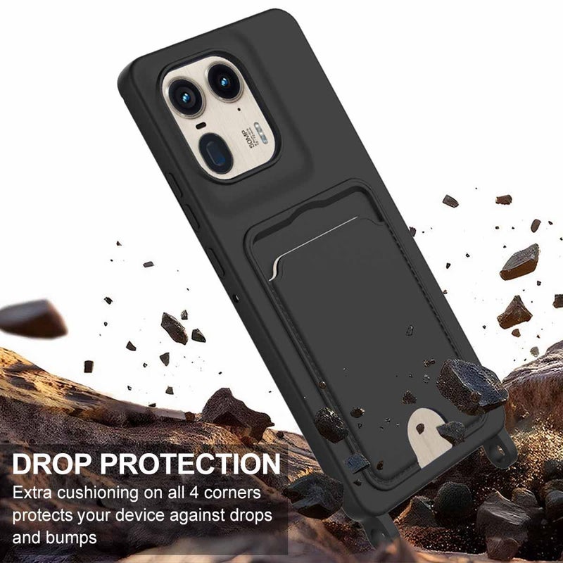 إيروريكس جراب هاتف Motorola Edge 50 Ultra المدمج ببطاقة، بلون سادة، من السيليكون السائل، الجيل الثاني، مع حبل قصير (أسود) - Image 5